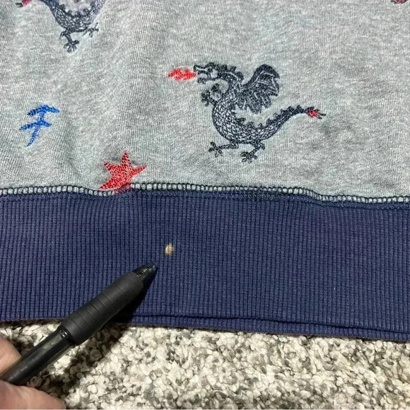 Hanna Andersson Blue Stripe Sweater Elbow Patches Embroidered Dragon Size 150 - Picture 4 of 9